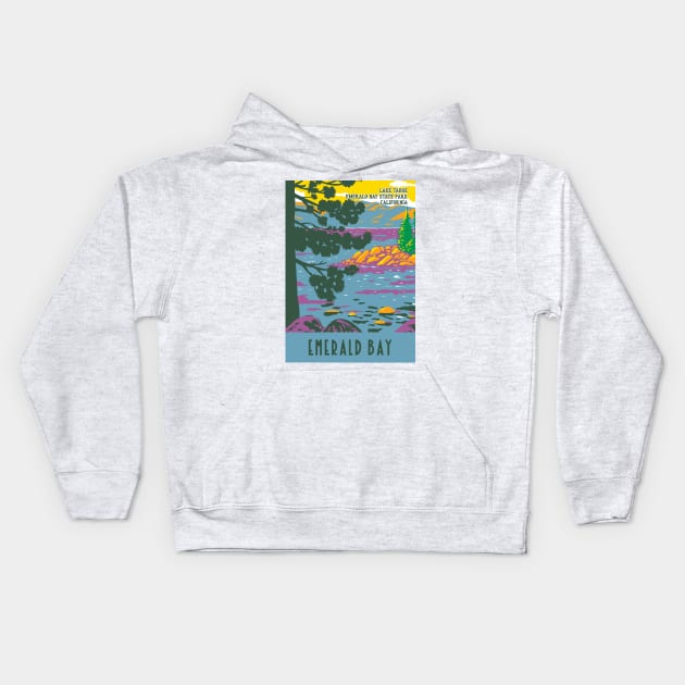 WPA Poster of Lake Tahoe at Emerald Bay State Park, California Kids Hoodie by JohnLucke